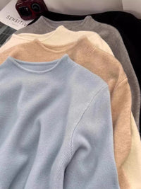 Simple Casual Stand Collar Shoulder Long Sleeve Sweater