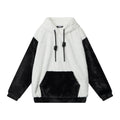 Fleece-lined Thick Color Contrast Patchwork Panda Ears Hooded Sweater
