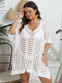 Womens Beach Deep V-Neck Hollow-Out Woven Split Dress