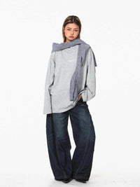 Retro Fake Two-piece Hooded Plaid Shawl Casual Long Sleeve T-shirt Top
