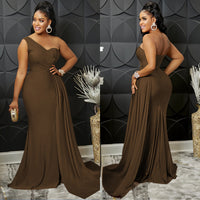 Solid-color Party Bodycon One-shoulder Sleeve Dress