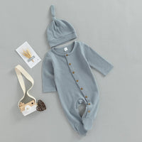 European And American Style Baby Autumn New Solid Color Jumpsuit Plus Beanie