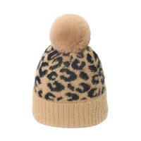 Wool Korean All-match Warm Mink Fur Sleeve Ball Leopard Print Knitted Hat