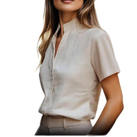 Stylish New Short-sleeve Loose-fitting Shirt With A Small Stand-up Collarversatile And Easy To Pair