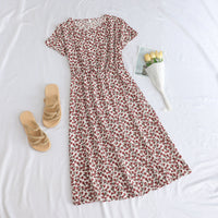 Printed Short-sleeve Waist-cinching Figure-flattering Dress For Petite Frames