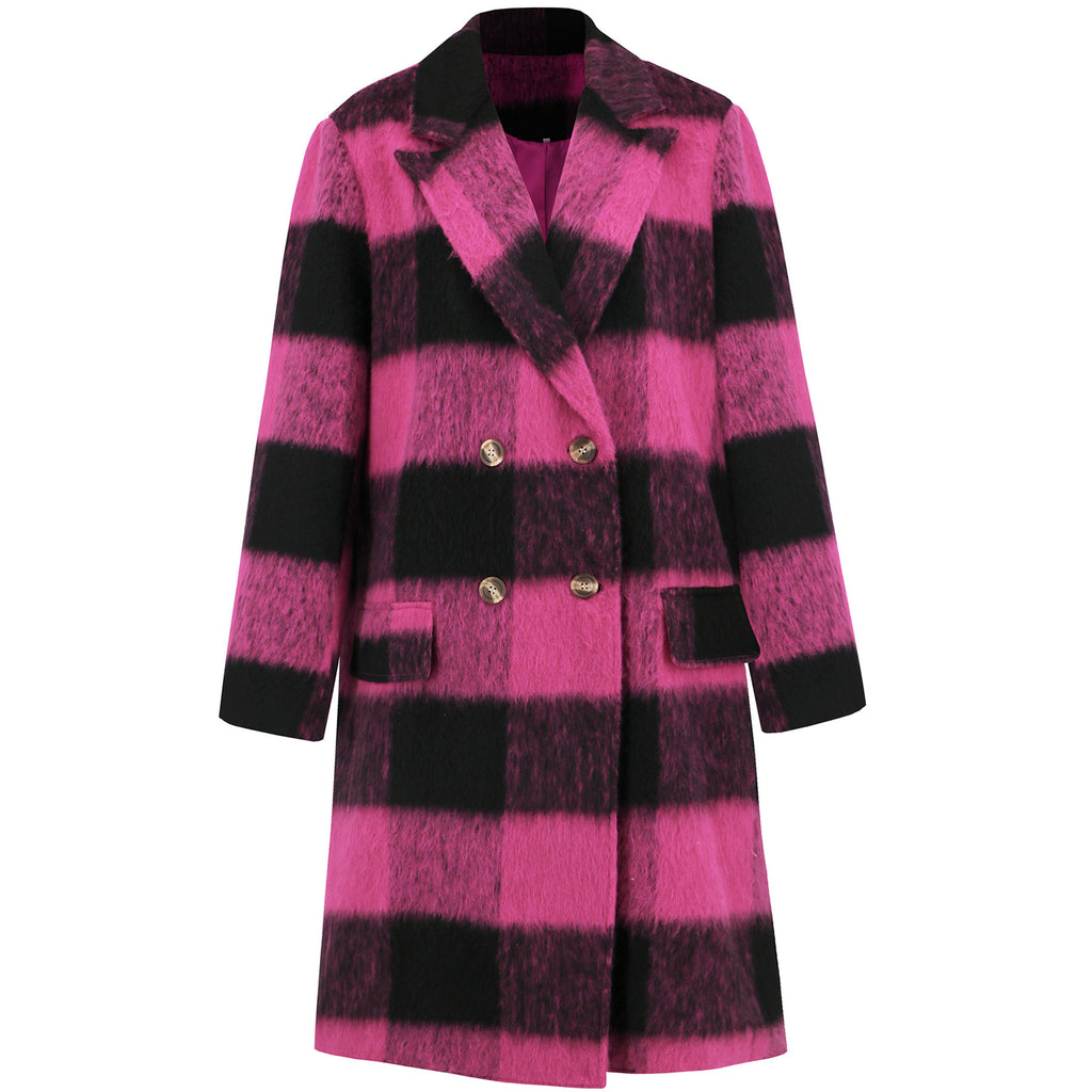 Long Plaid Double-sided Wool Overcoat