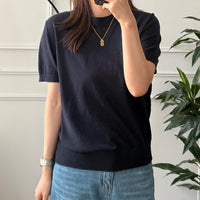 Pure Color Cotton Spun Yarn Knitwear Short Sleeve