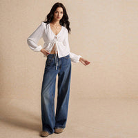 Women's Simple And Elegant Style T-shirt Autumn And Winter Tie Fashion Versatile Long-sleeve Cardigan Top