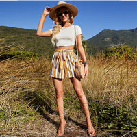 European And American Women's Original Striped Three-point Waistband Shorts