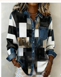 Valentines Day-themed Patterned Long-sleeve Womens Lapel Shirt