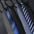 Mens Business Formal Zipper Tie With Blue Stripes