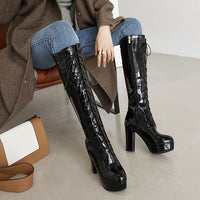 Platform Chunky-heeled Over-the-knee Boots With Crisscross Straps