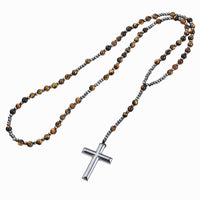 Cross Pendant Tigers Eye Lapis Lazuli Matte Agate Hematite Necklace