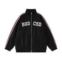Three Bars Sports Loose Stand Collar Coat Men