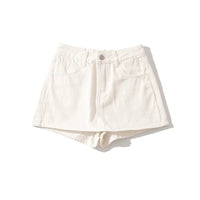 High Waist One Button Short Net Surface Denim Skirt