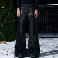 Mens Faux Fur Patchwork Flared Leather Pants