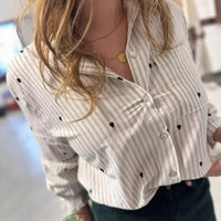 New Womens Embroidered Shirt With A Stand-up Collar And Long Sleeves