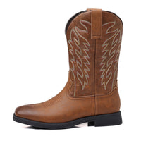 High Embroidery Vintage Engraving Stitching Wide Head Western Cowboy Boot