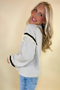 Women's Casual Color-block Striped Round-neck Loose Top