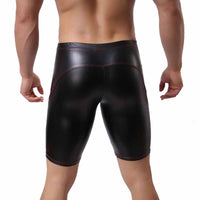 Men's Faux Leather Fitness 5-point Pants