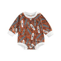 Baby Emerald Brown Skateboard Printed Romper