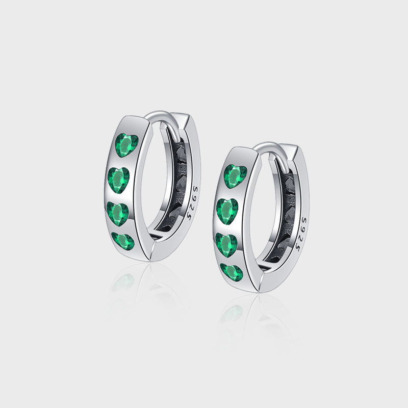 S925 Sterling Silver Simple All-match Heart-shaped Green Zirconium Earrings