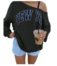 Women's Simple Letter Print Off-shoulder Long Sleeve Sweater