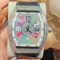 Barrel-shaped Minimalist Wristwatch Leather Strap Diamond Accents Quartz Watch