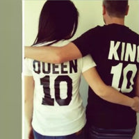 KING 10 QUEEN 10 Printed Back T-shirt Text Couple Wear Short Sleeve Men And Women Same Style