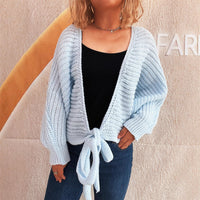 Commuter Deep V Lace-up Long Sleeve Knitwear Cardigan Coat Sweater