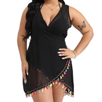 Colorful Tassel Patchwork Irregular Dress With Cross-Tie Straps