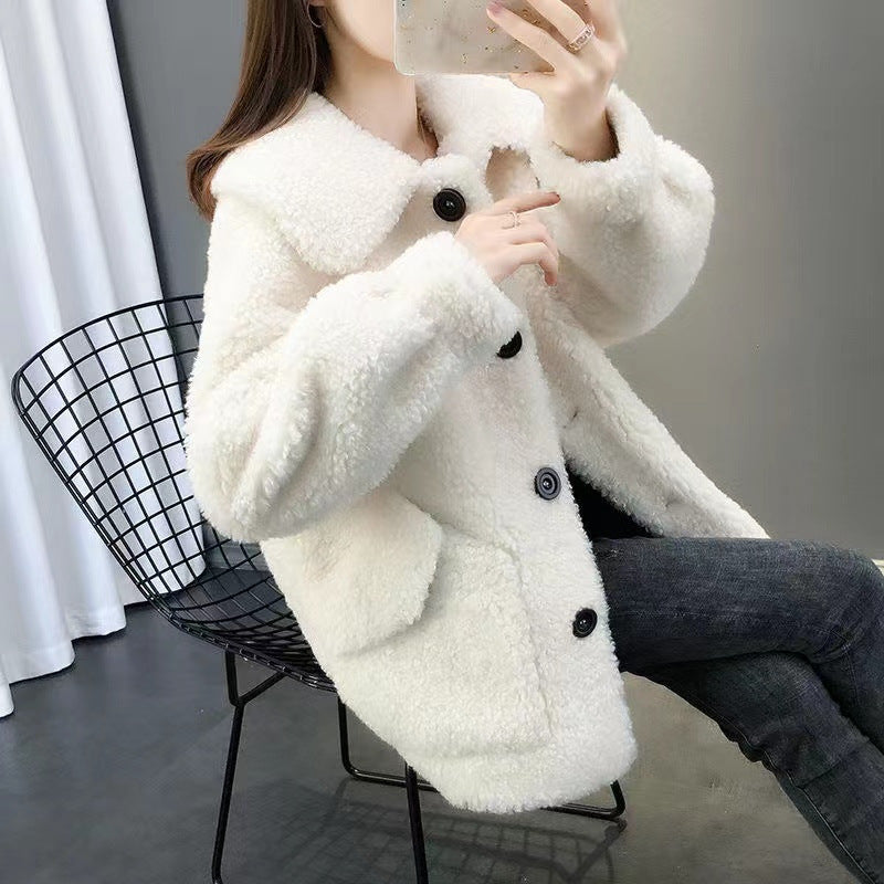 Thickened Warm Leather Plush Top Autumn And Winter New Korean Style Loose Short Coat Women