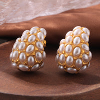 European And American Retro Drop Shape Inlaid Artificial Pearl Earrings