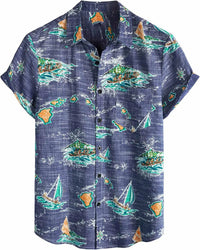 Men's Hawaiian Casual Flower Short Sleeve Single-breasted Beach Tropical Shirt