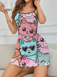 Women's Cat Printing Slip Nightdress
