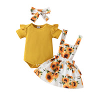 Baby Girl's Summer Short-sleeved Top Suspender Skirt Floral Fruit Casual Skirt Suit