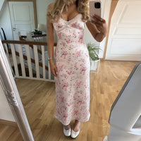Floral-print Lace-spliced Deep V-neck Slip Dress
