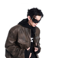 Niche Punk Flight Jacket Men's Autumn And Winter Thickening Quilted Leather Coat Motorcycle Clothing