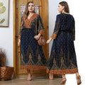 Loose-fit Pull-over V-neck Plus-size Long House Dress
