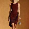 Western Wind Womens Summer Elegant Silk-Satin Texture Tasseled Hem Sleeveless Tank Dress