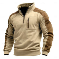 Men's Stand-Up Collar Pullover Zip-Up Sweatshirt