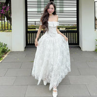 Women's Elegant Off-Shoulder Sleeveless Dress Gown