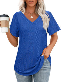 Hollow-out Airy Casual V-Neck Short Sleeve