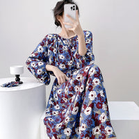 High-end Sleepwear Spring Autumn Round-neck Long Dress