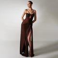 Women's Coffee-Colored Pleated Ribbon Dress