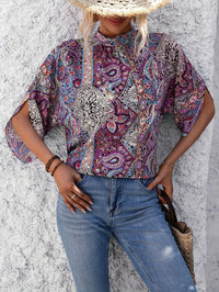 Paisley-print V-neck Loose-fit Long-sleeve Womens Blouseundershirt