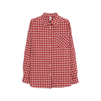 Red Plaid Shirt Cardigan Women's Long Sleeve Jacket