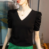 Retro Pleated Puff Sleeve Top For Women