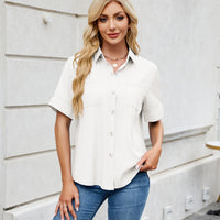 Women's One Breasted Faux Denim Short Sleeve Loose Shirt