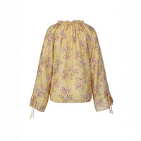 Vacation-ready V-neck Flared-sleeve Printed Loose-fit Blouse